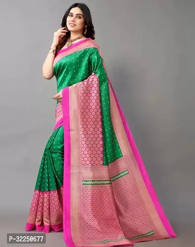 Stylish Green Cotton Silk Printed Saree with Blouse piece For Women-thumb2