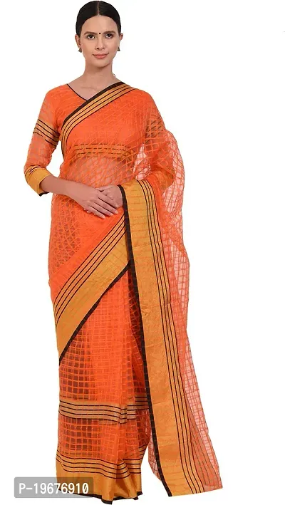 Women Stylish Cotton Silk Checked Saree with Blouse piece