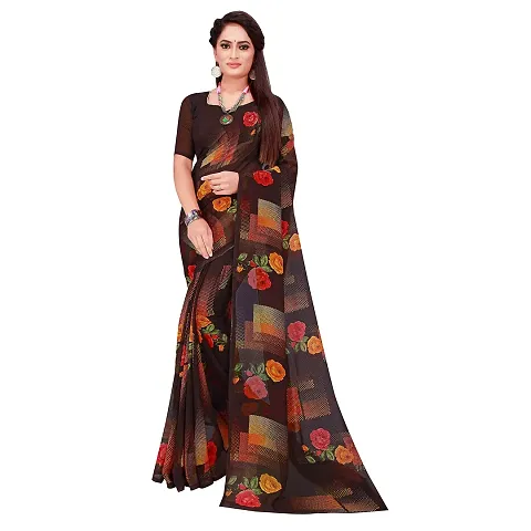 SAADHVI Women's Georgette Block Printed Saree With Unstithed Blouse