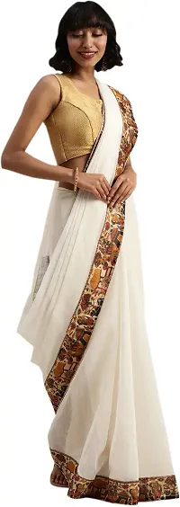 Women Stylish Cotton Blend Solid Saree with Blouse piece-thumb2