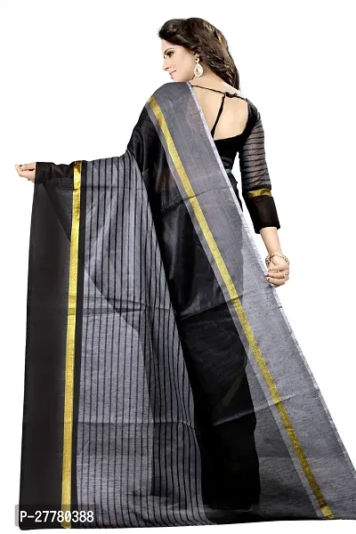 Stylish Black Cotton Silk Saree with Blouse piece For Women-thumb3