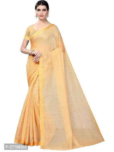 Stylish Cotton Silk Beige Saree With Blouse Piece For Women-thumb0