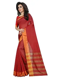 SAADHVI Women's Red Cotton Silk Striped Print Saree(FL-IF-MonicapalluRed,Free Size) | Free Size-thumb1