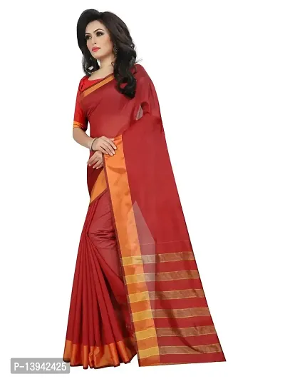 SAADHVI Women's Red Cotton Silk Striped Print Saree(FL-IF-MonicapalluRed,Free Size) | Free Size-thumb2