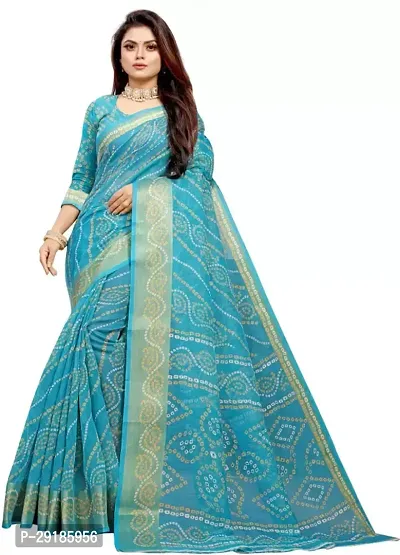 Stylish Blue Cotton Silk Saree With Blouse Piece For Women