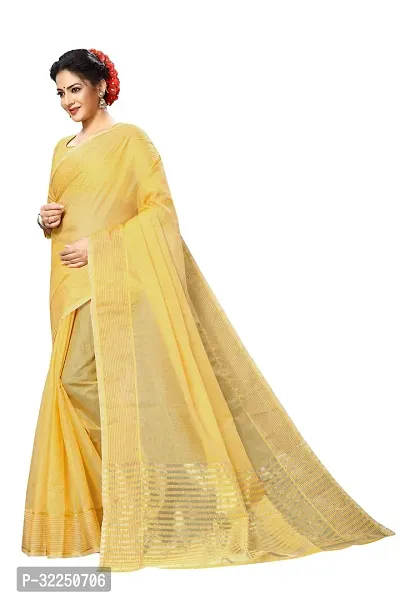 Stylish Yellow Cotton Silk Solid Saree with Blouse piece For Women-thumb2