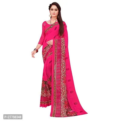 Stylish Pink Georgette Saree with Blouse piece For Women-thumb0