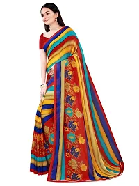 SAADHVI Women's Multi and Red Georgette Striped Printed Saree With Unstitched Blouse(FL-Georgette81) | Free Size-thumb1