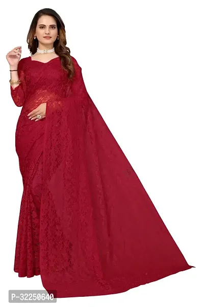 Stylish Maroon Cotton Silk Solid Saree with Blouse piece For Women-thumb0