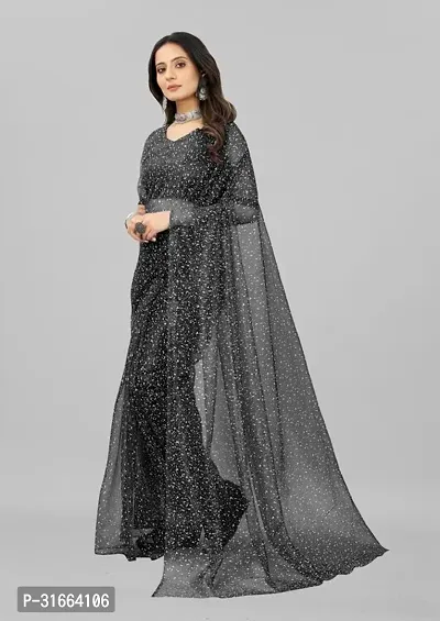 Elegant Black Net Saree with Blouse piece For Women-thumb2