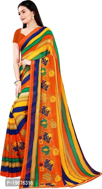 Women Stylish Georgette Striped Saree with Blouse piece-thumb0