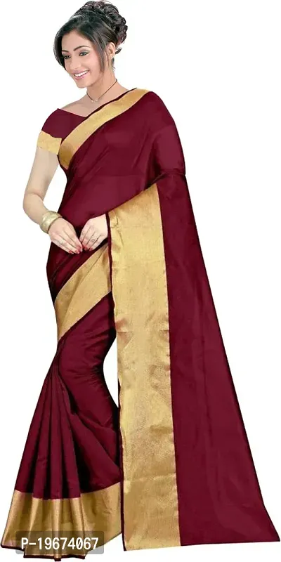 Women Stylish Cotton Silk Self Pattern Saree with Blouse piece-thumb2