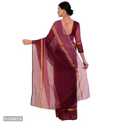 SAADHVI Women's Pink Cotton Silk Striped Work Saree(FL-IF-RustomWine-GO, Free Size) | Free Size-thumb3