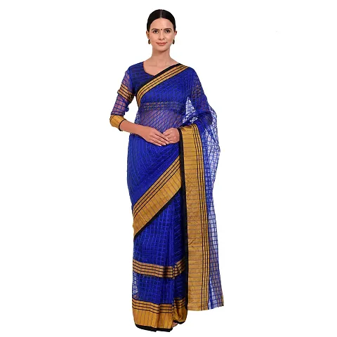 SAADHVI Women's Cotton Silk Striped Work Saree With Blouse