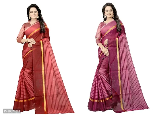 Women Stylish Cotton Silk Striped Saree with Blouse piece