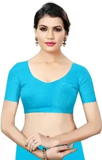 Stylish Turquoise Cotton Silk Solid Saree with Blouse piece For Women-thumb2