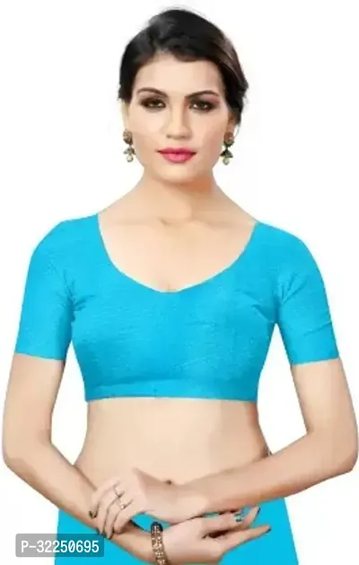 Stylish Turquoise Cotton Silk Solid Saree with Blouse piece For Women-thumb3