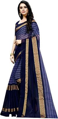 Women Stylish Cotton Silk Striped Saree with Blouse piece-thumb2