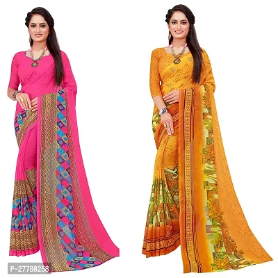 Stylish Georgette Multicoloured Printed Saree With Blouse Piece For Women Pack Of 2