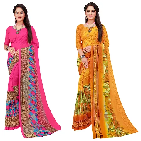 Stylish Georgette Saree With Blouse Piece For Women Pack Of 2