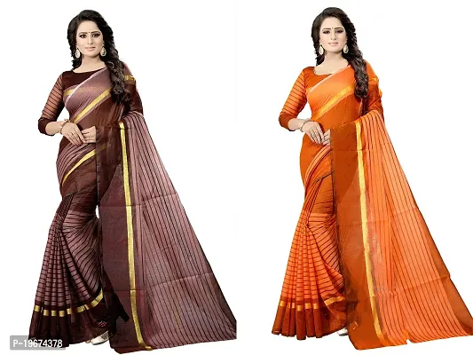 Women Stylish Cotton Silk Striped Saree with Blouse piece