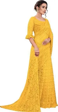 Stylish Yellow Net Saree with Blouse piece For Women-thumb4