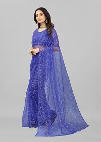 Elegant Blue Net Saree with Blouse piece For Women-thumb1