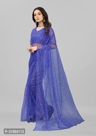 Elegant Blue Net Saree with Blouse piece For Women-thumb2