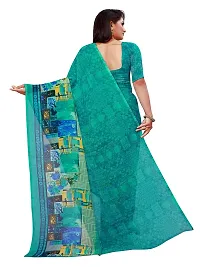 SAADHVI Women's Green Georgette Graphic Print Printed Saree With Unstithed Blouse(FL-Georgette07, Free Size) | Free Size-thumb2