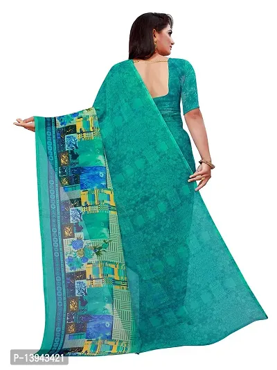 SAADHVI Women's Green Georgette Graphic Print Printed Saree With Unstithed Blouse(FL-Georgette07, Free Size) | Free Size-thumb3