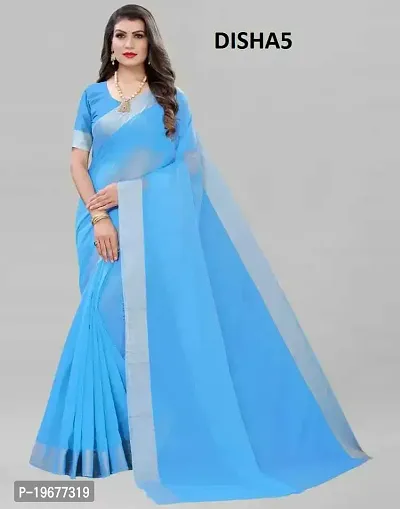 Stylish Blue Cotton Blend Solid Saree with Blouse piece-thumb0