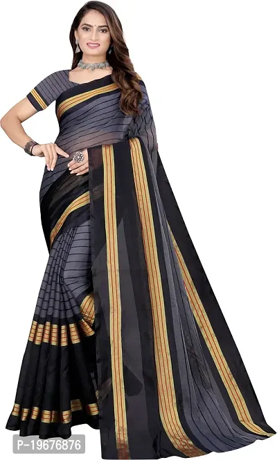 Women Stylish Cotton Silk Striped Saree with Blouse piece