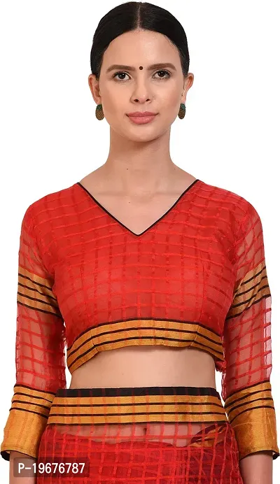 Women Stylish Cotton Silk Checked Saree with Blouse piece-thumb4