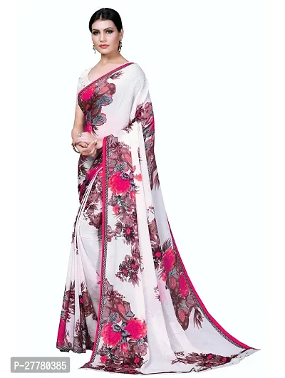 Stylish Georgette Pink Printed Saree With Blouse Piece For Women-thumb2