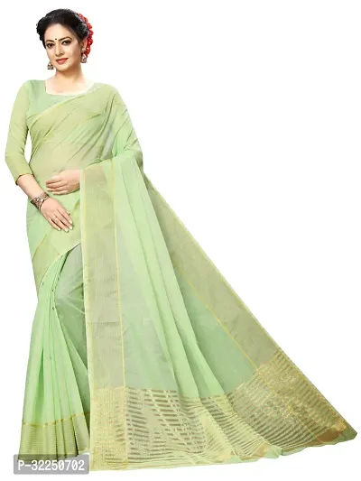 Stylish Green Cotton Silk Solid Saree with Blouse piece For Women-thumb0