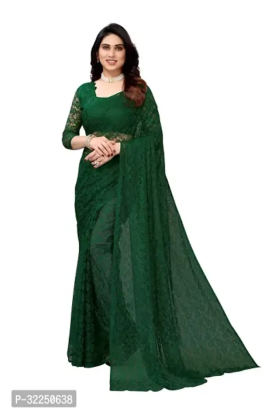 Stylish Green Cotton Silk Solid Saree with Blouse piece For Women