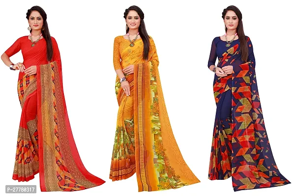 Stylish Georgette Multicoloured Printed Saree With Blouse Piece For Women Pack Of 3-thumb0