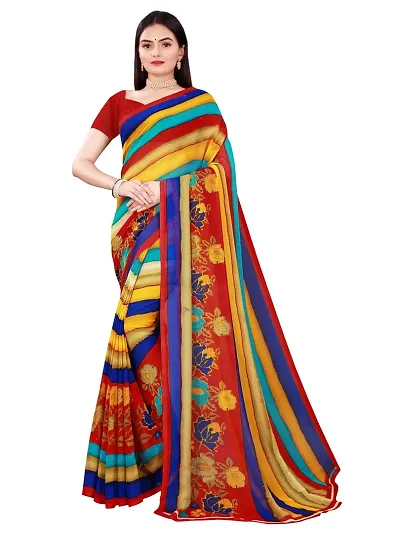 Todaydeal Women and Georgette Striped Saree With Unstitched Blouse