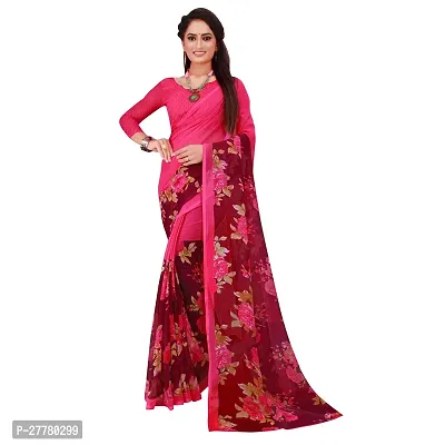 Stylish Georgette Multicoloured Printed Saree With Blouse Piece For Women-thumb0