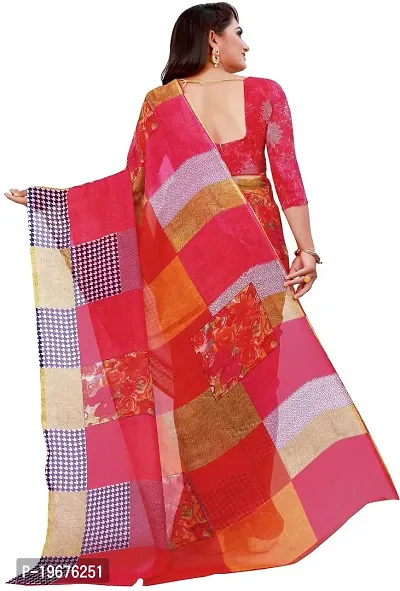 Women Stylish Georgette Checked Saree with Blouse piece-thumb3