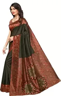 Stylish Black Cotton Silk Printed Saree with Blouse piece For Women-thumb1