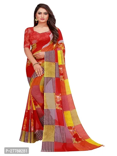 Stylish Georgette Multicoloured Printed Saree With Blouse Piece For Women