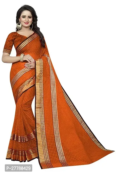 Stylish Cotton Silk Orange Printed Saree With Blouse Piece For Women-thumb0