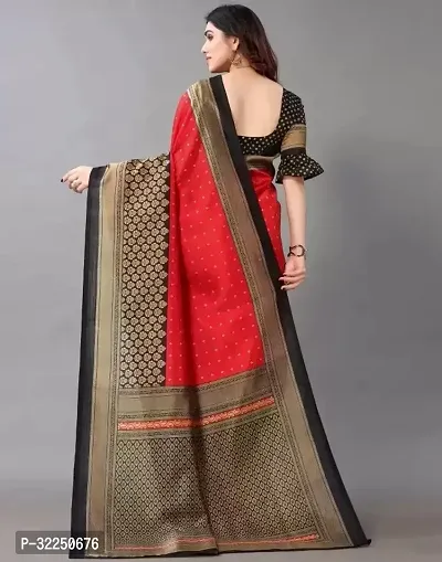 Stylish Red Cotton Silk Printed Saree with Blouse piece For Women-thumb3