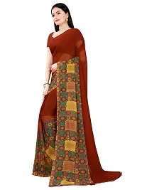 SAADHVI Women's Brown Georgette Ethnic Motif Printed Saree With Unstitched Blouse(FL-Georgette95) | Free Size-thumb1