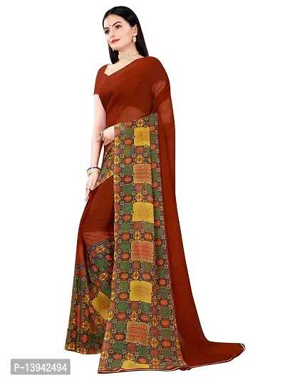 SAADHVI Women's Brown Georgette Ethnic Motif Printed Saree With Unstitched Blouse(FL-Georgette95) | Free Size-thumb2