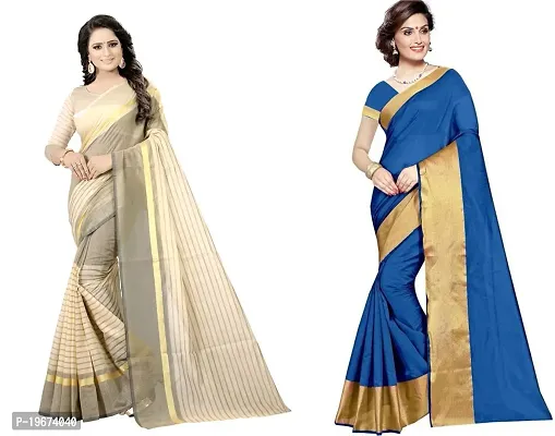 Women Stylish Cotton Silk Solid Saree with Blouse piece