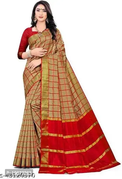 Women Stylish Cotton Blend Self Pattern Saree with Blouse piece-thumb0