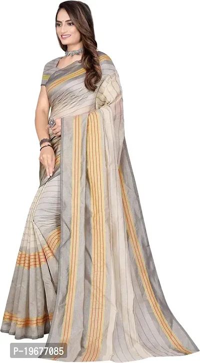 Women Stylish Cotton Silk Striped Saree with Blouse piece-thumb2