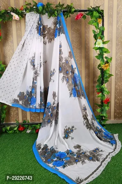 Beautiful Blue Georgette Printed Saree With Blouse Piece For Women